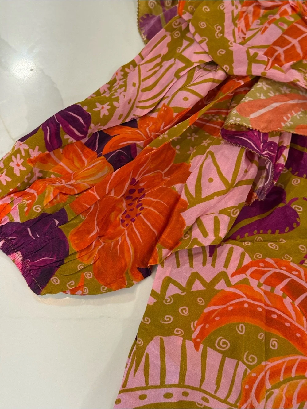FARM Rio Multicolor Floral Ruffled Blouse - Orange, Pink, Olive, Purple